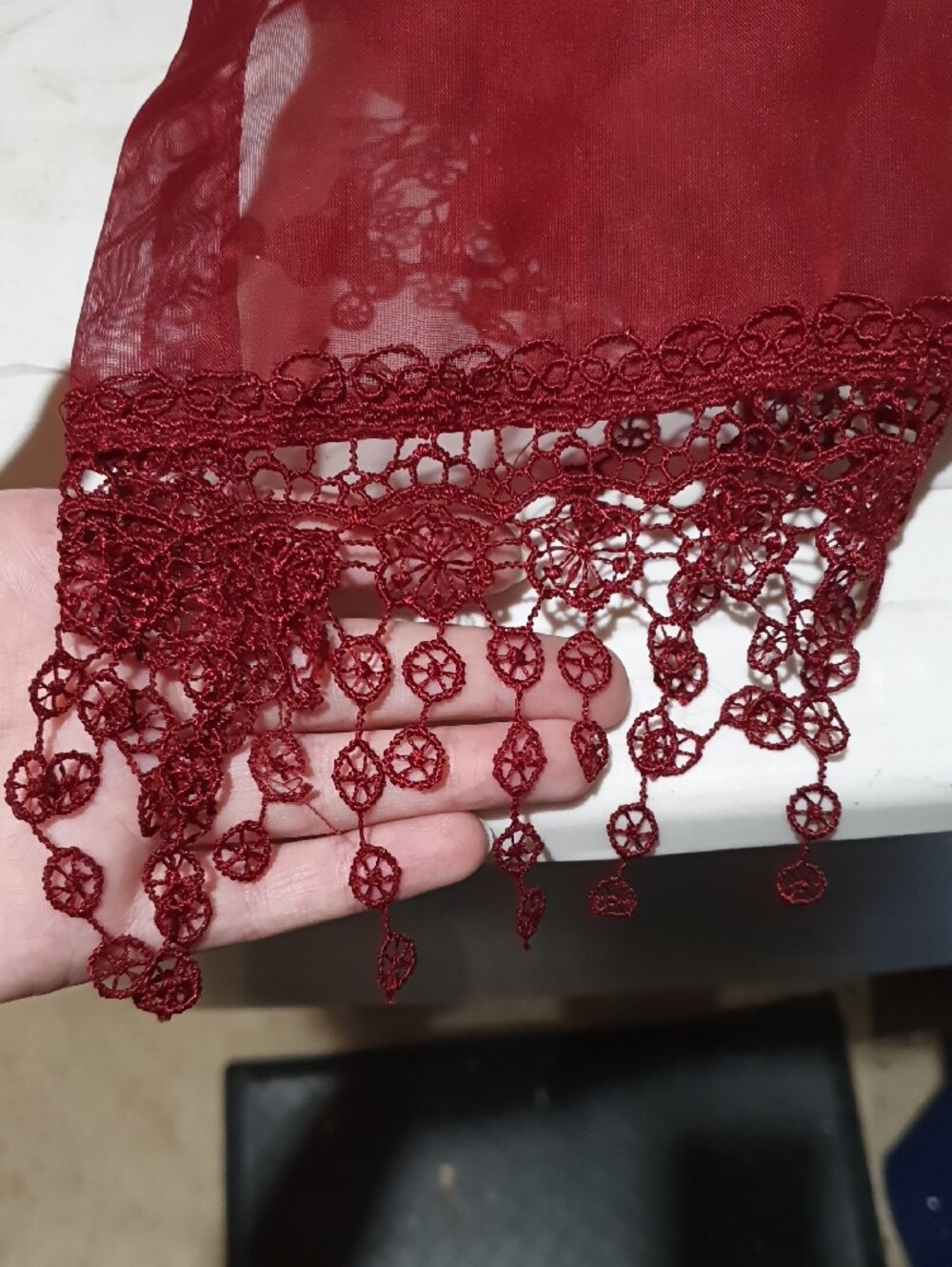 Red Maroon Decorative Sheer Valance Curtains - Unbranded - Picture 4 of 7